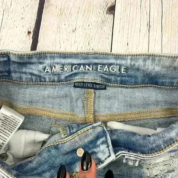 Blue Stretchy Denim Cut Off Shorts Distressed Sz 0 Next Level American Eagle - Picture 3 of 10